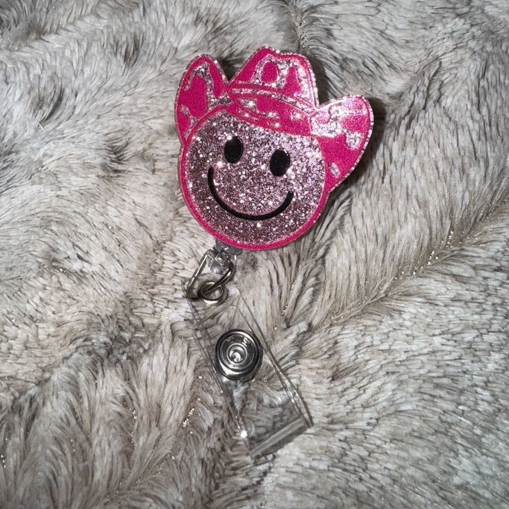 PINK Smiley Cowboy Badge Reel NEW